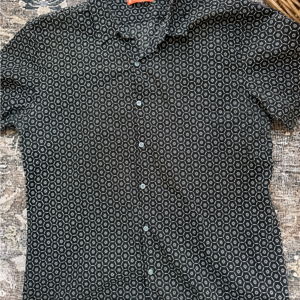 Tori Richard Black Geometric Pattern Shirt